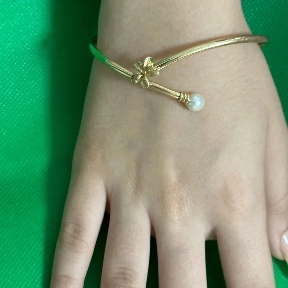 14k real solid yellow gold real pearl